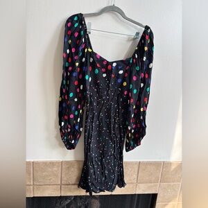 RIXO Black Dress with Colorful Polka Dots
